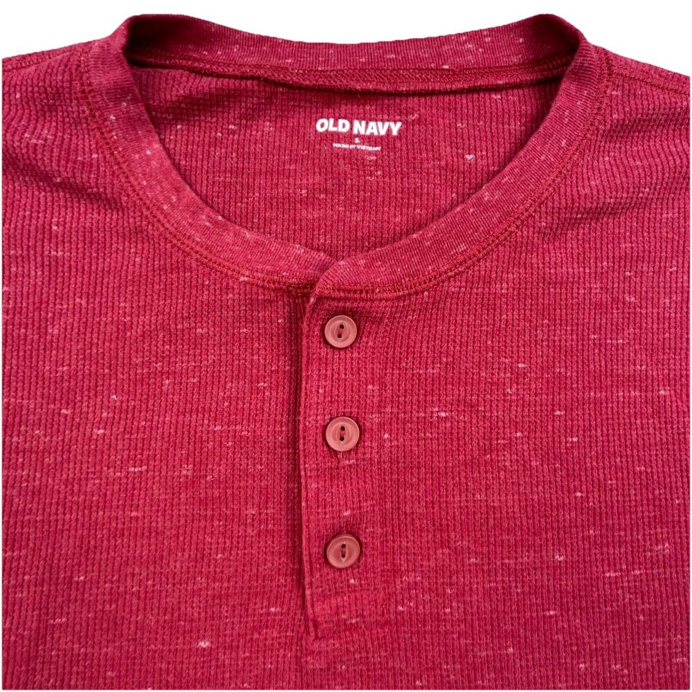 Old Navy Henley Shirt Men’s L Red Waffle Knit Thermal Cotton Long Henley